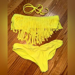 Boys + arrows neon yellow fringe bikini M